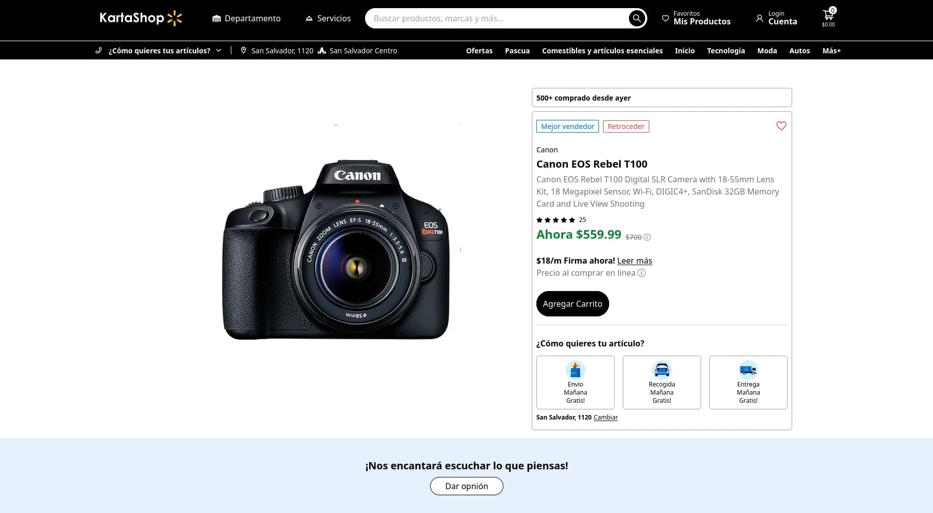 KartaShop Canon EOS Rebel T100 product page