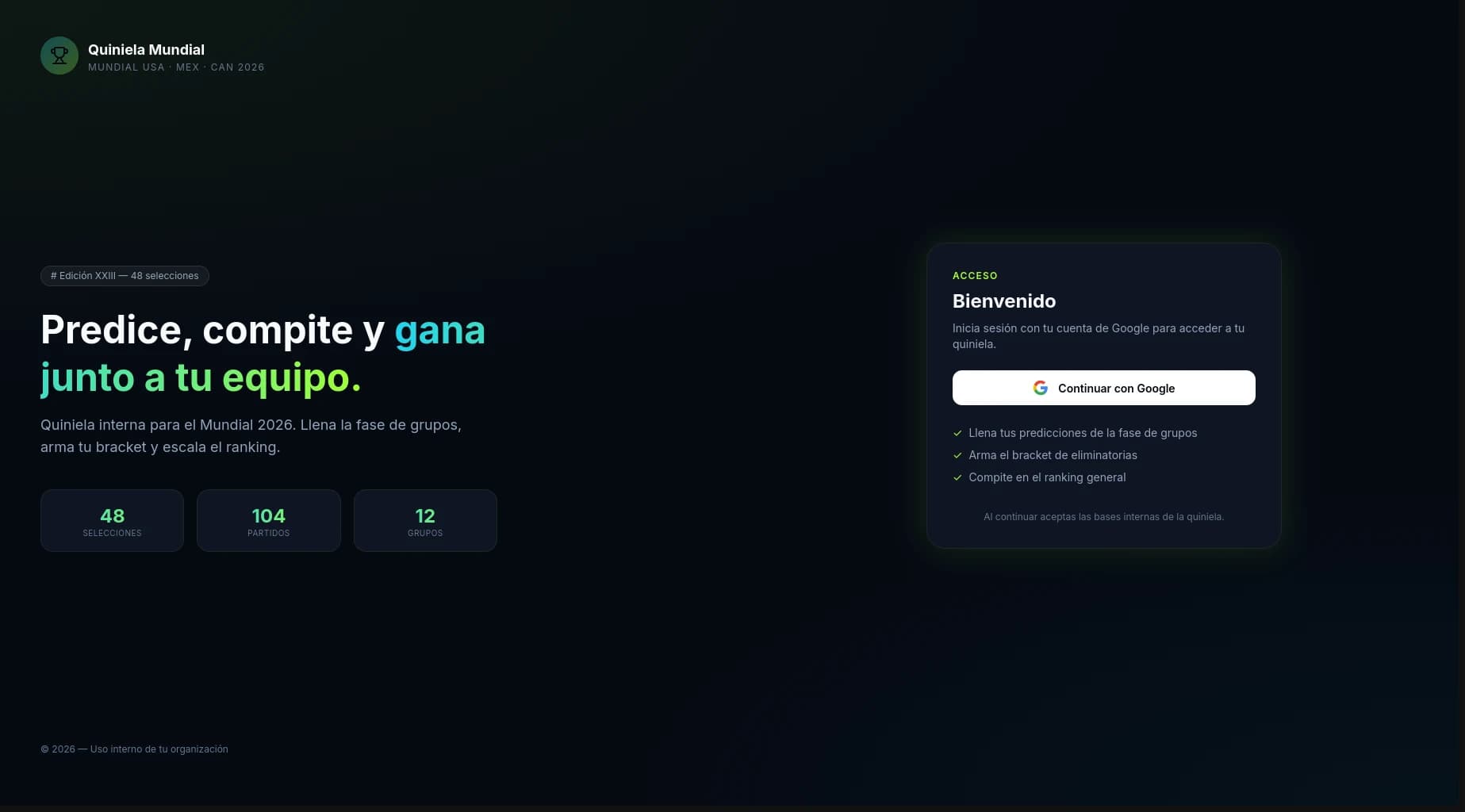 Quiniela Mundial landing page