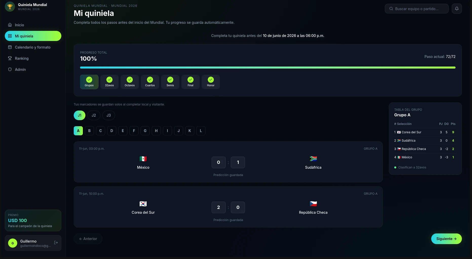 Quiniela group predictions